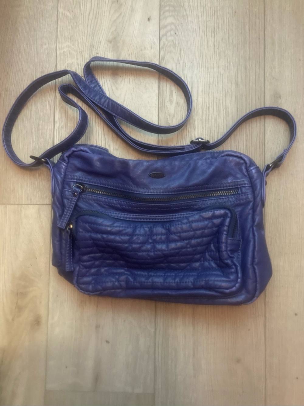 Bentley Cargo Blue Leather Crossbody Bag with Front Zips, like new !
